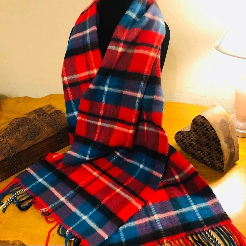 Red Plaid Stripe Fringe Scarf